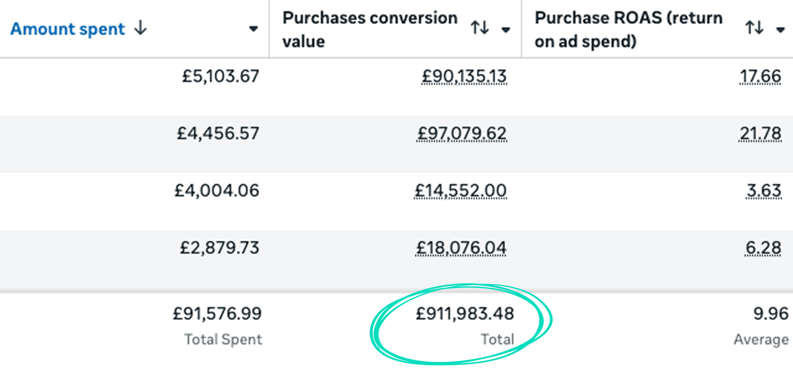 £91k into £911k at 9.96x ROAS